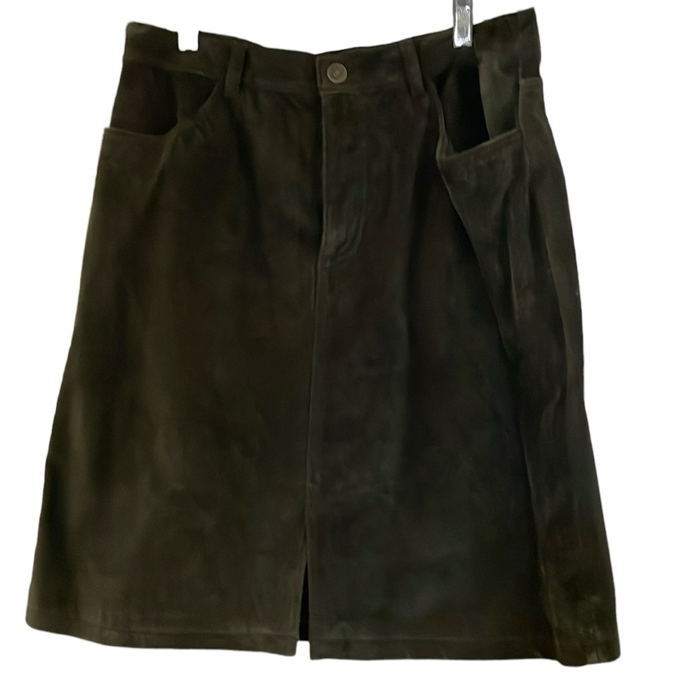 Eddie Bauer Olive Green Leather Skirt